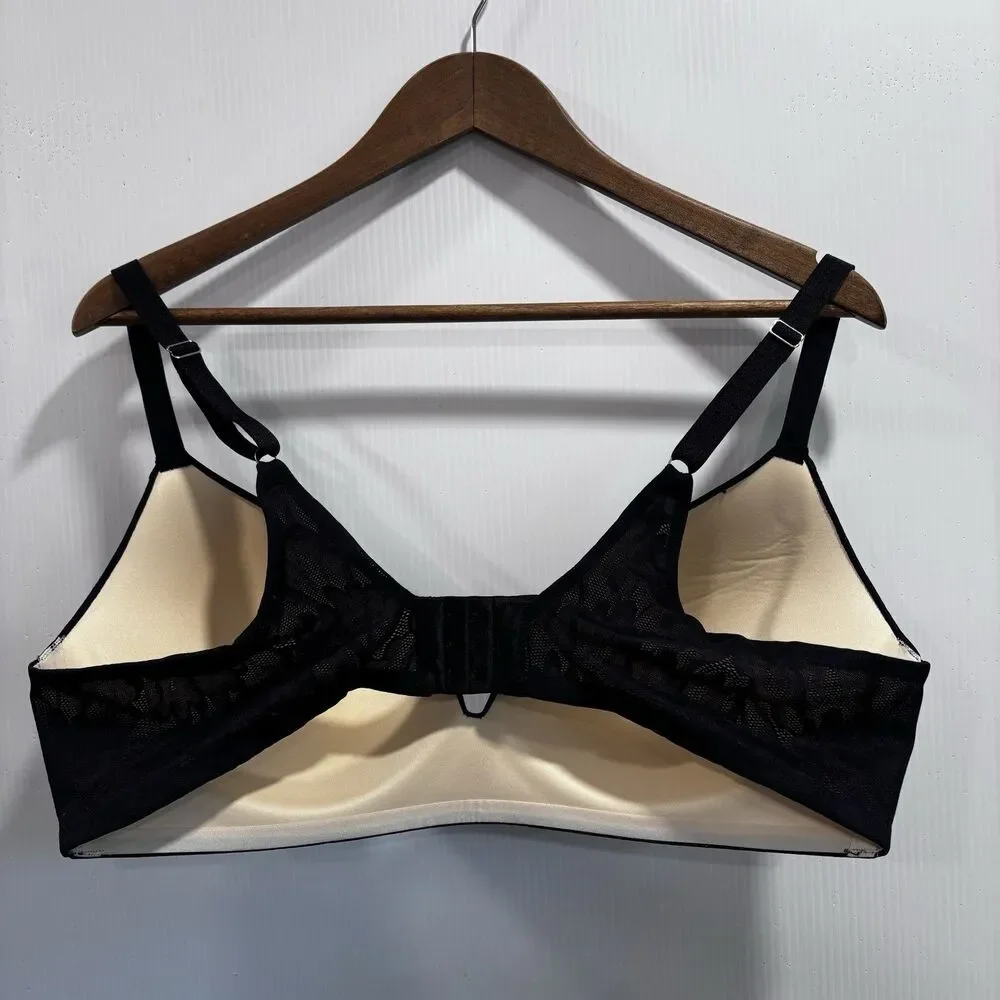 Underoutfit Style 1258 Black Lace Wireless Satin Grace 3D Molded Bra Size XXL